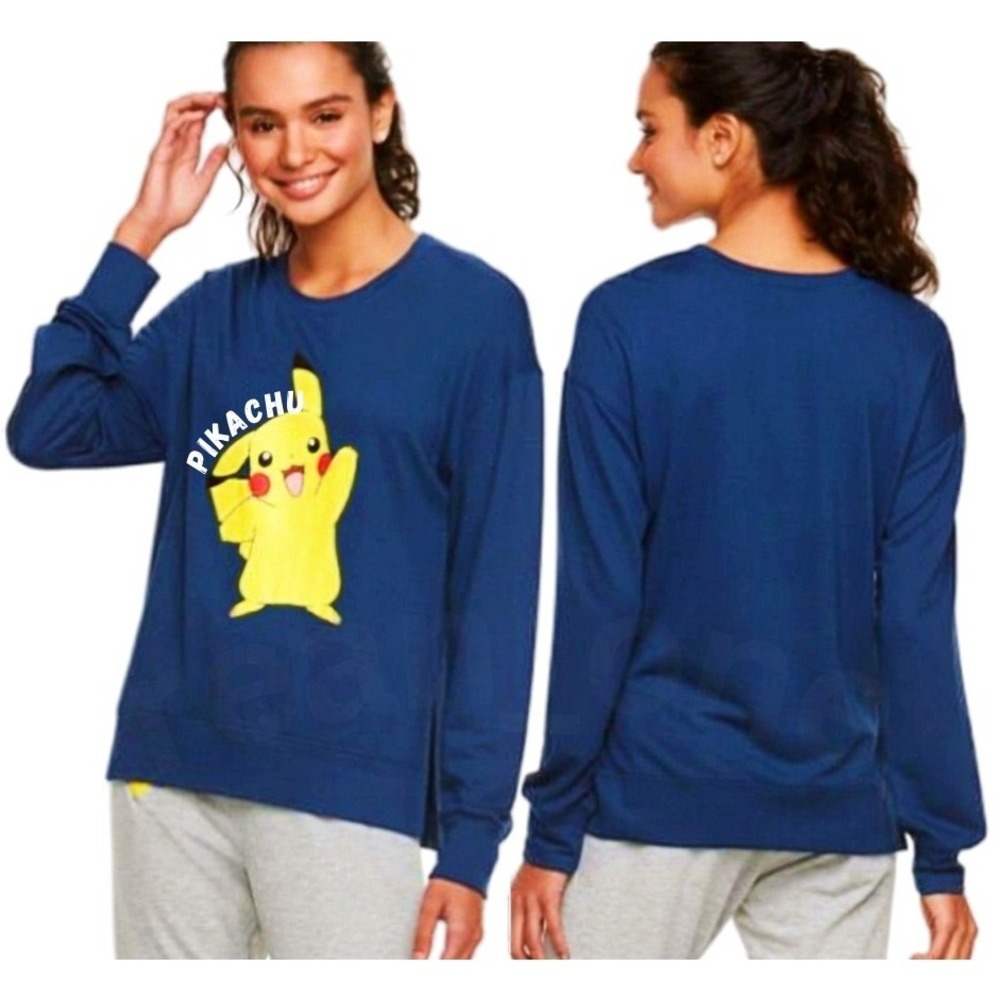 Pokemon Women's Pikachu Graphic Long Sleeve Shirt Navy Blue Size Large